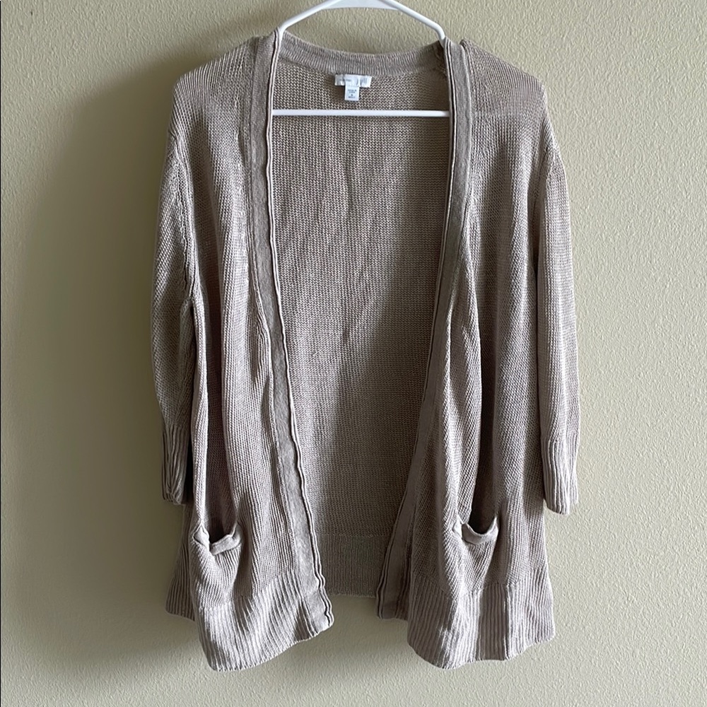 J. Jill Light Brown Open-Front Linen Cardigan